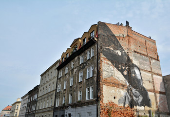 Old building architecture in Jewish quarter in Krakow, Poland