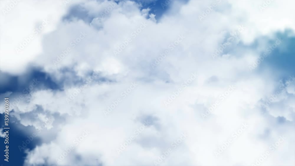 Poster flying through clouds. 3d rendering. seamless loop