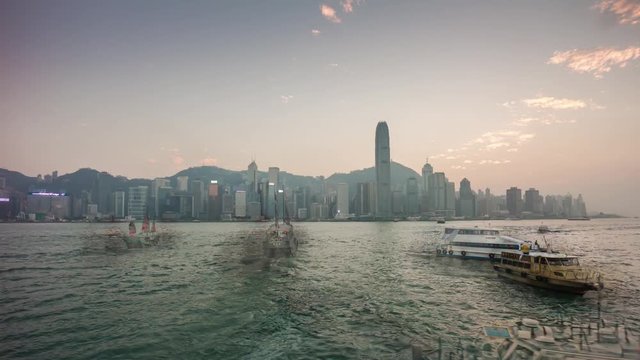 hong kong sunset kowloon bay city panorama 4k time lapse china
