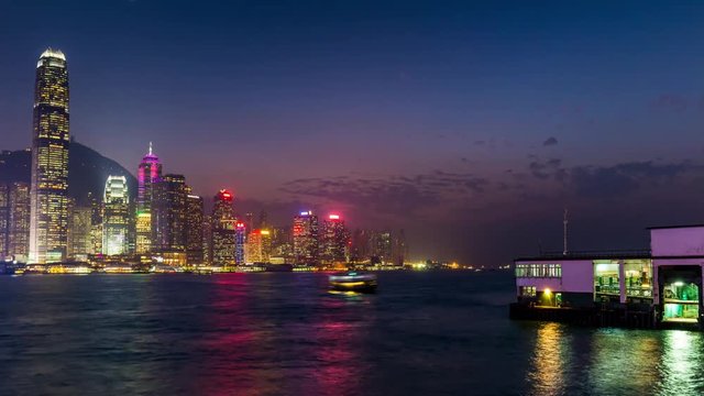 sunset sky illumination hong kong city kowloon bay panorama 4k time lapse china
