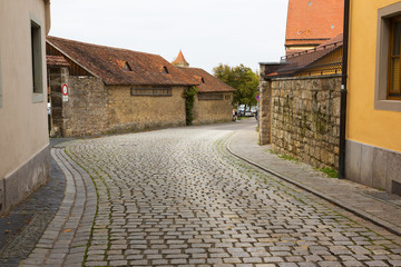 Cobblestone road, Rothenburg ob der Tauber, Germany.