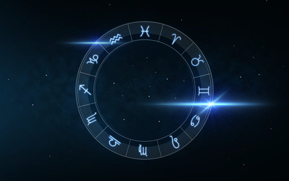 signs of zodiac over night sky and stars