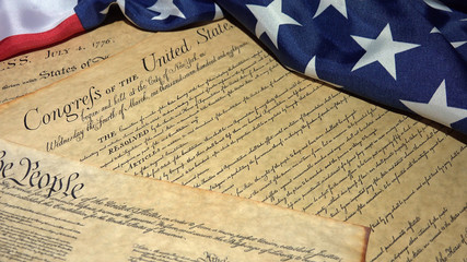 United States Bill of Rights Preamble to the Constitution and American Flag