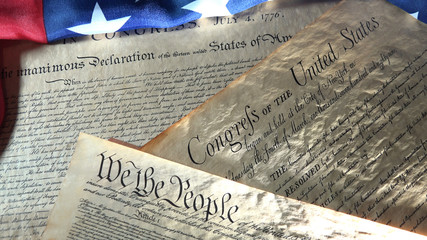 United States Bill of Rights Preamble to the Constitution and American Flag