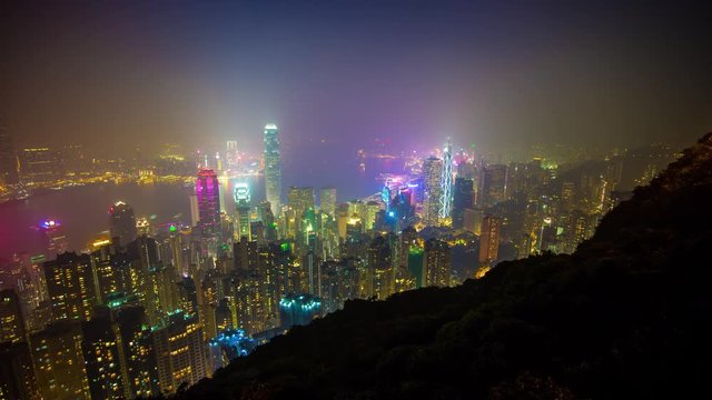 night light famous hong kong the peak cityscape panorama 4k time lapse china
