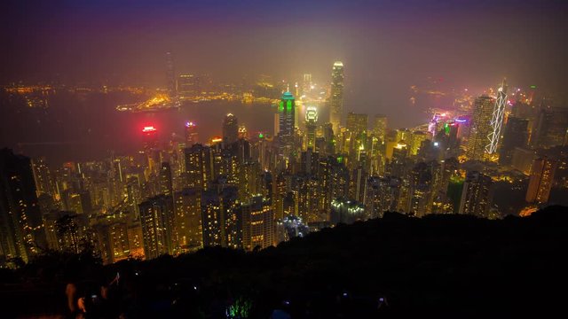 the peak cityscape famous night light hong kong bay panorama 4k time lapse china
