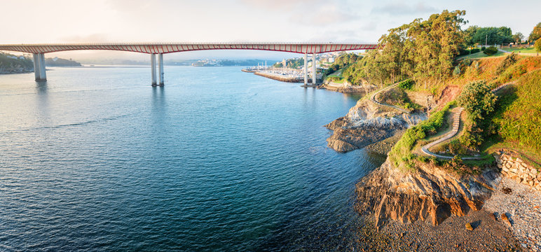 Panorama view of the Highway Bridge in Ribadeo, Spain - which connects Galicia and Asturia