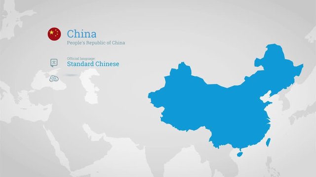 Animated infographics map with country's flag and profile. China