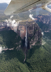 The view from the plane of the Angel Falls is worlds highest waterfalls (978 m) - Venezuela, Latin America - 139274278