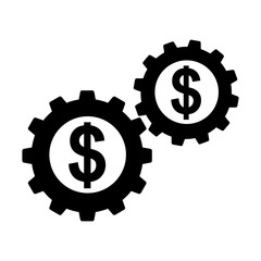 Money working icon. Dollar coins as cogwheels or gears in working mechanism. Vector Illustration