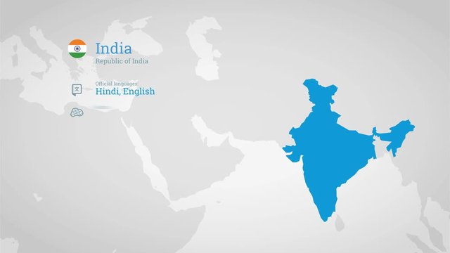 Animated infographics map with country's flag and profile. India