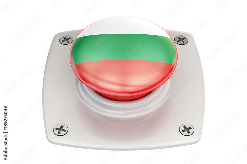 Poster bulgaria flag push button, 3d rendering