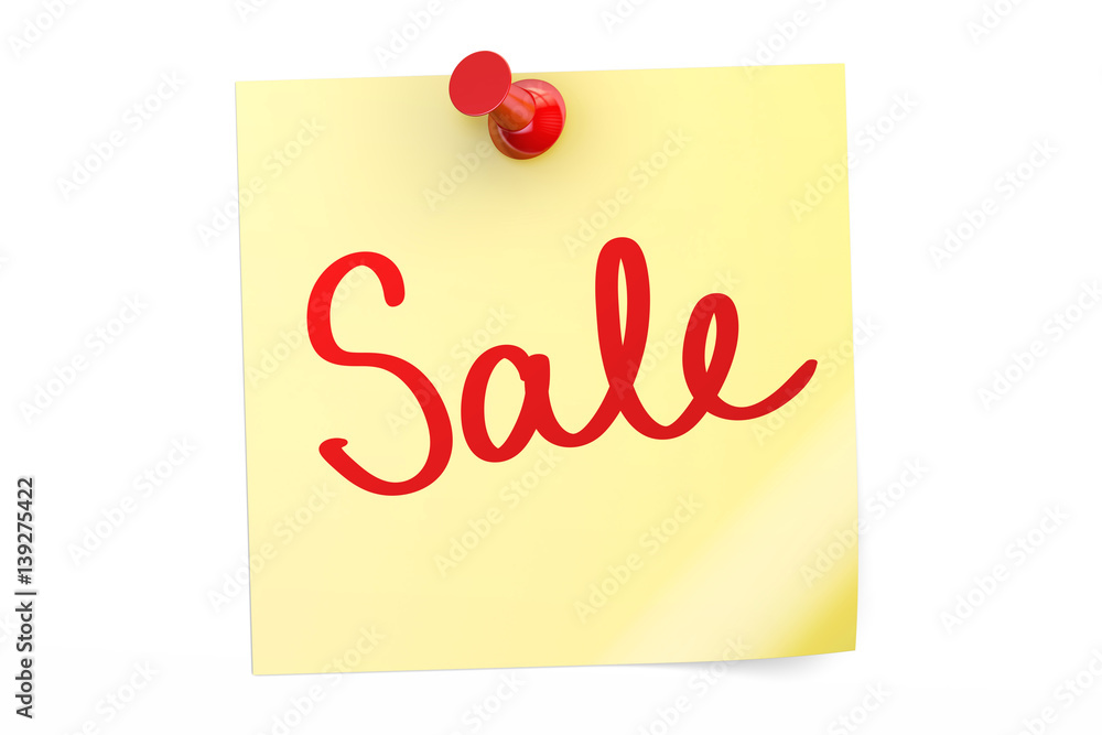 Poster sale text on a sticky note, 3d rendering