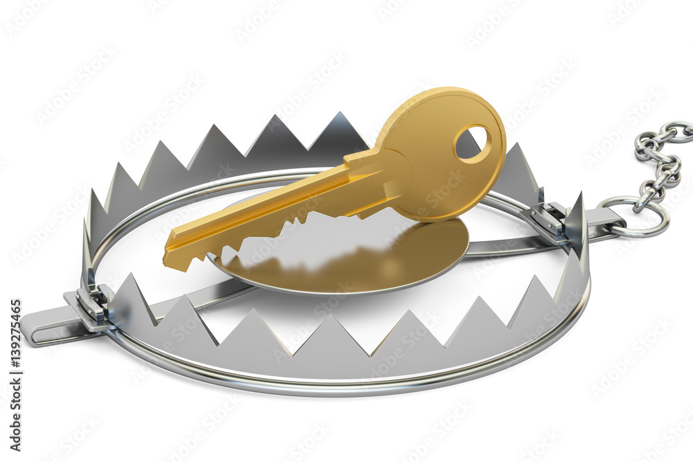 Poster trap with key, 3d rendering