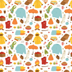 Autumn icons stickers hand drawn vector seamless pattern
