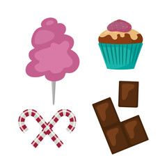 Sweets food bakery dessert sugar confectionery lollipop design and snack chocolate cake colorful holiday candy caramel icon vector illustration.