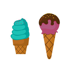 Chocolate vanilla ice cream cone soft delicious refreshing dairy frozen product and sweet flavor creamy tasty mixed cold food vector illustration.