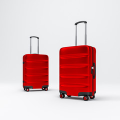 Two Red Luggage mockups, Suitcase, baggage, 3d rendering