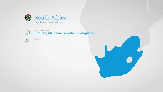 Animated infographics map with country's flag and profile. South Africa