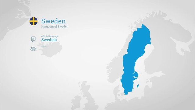 Animated infographics map with country's flag and profile. Sweden