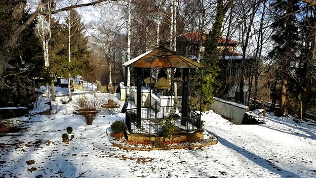 Dragalevsky Monastery, a Bulgarian Orthodox Church, bells in Winter
