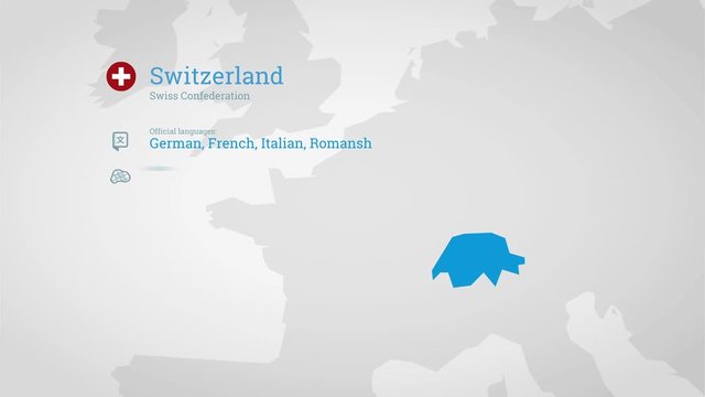 Animated infographics map with country's flag and profile. Switzerland
