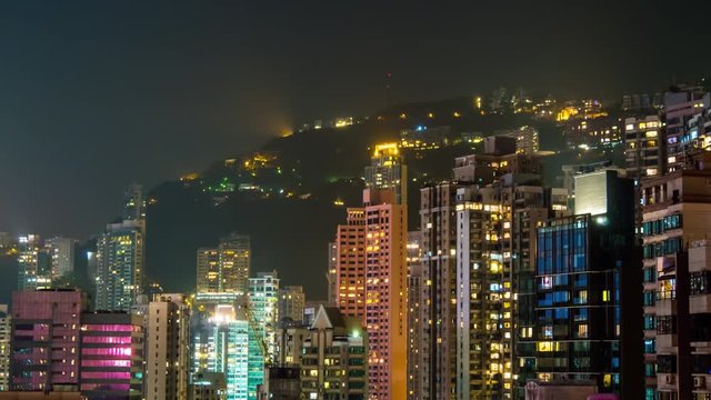 night life hong kong living block apartment rooftop panorama 4k time lapse china
