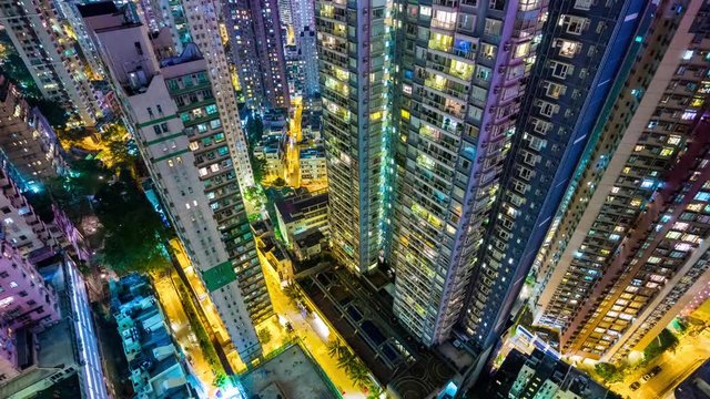 night illumination living block apartment buildings rooftop down view 4k time lapse china

