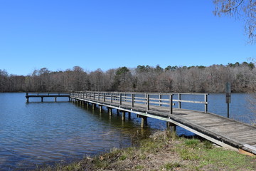 Obraz premium Wood pier on the lake in Wall Doxey State Park, Mississippi