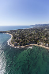 Aerial view of Point Dume and clear Pacific Ocean water in Malibu, California.  