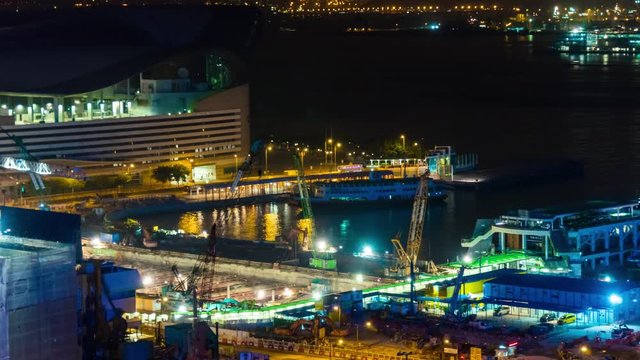 hong kong city bay night port dock rooftop panorama 4k time lapse china
