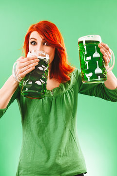 Drinking green beer for St Patricks Day