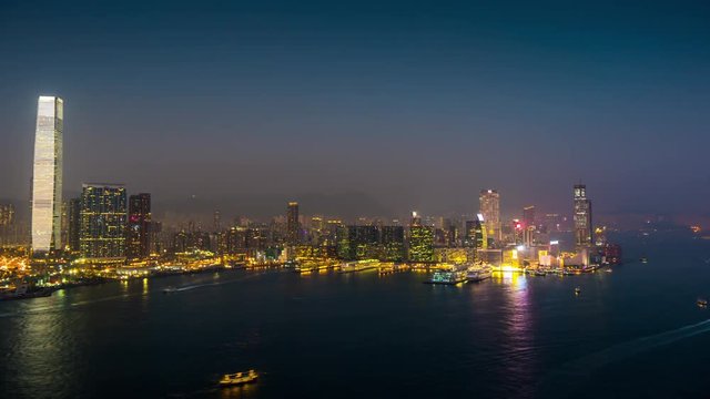 night twilight famous hong kong kowloon bay tower panorama 4k time lapse china
