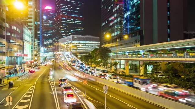 hong kong city traffic street junction night illumination panorama 4k time lapse china
