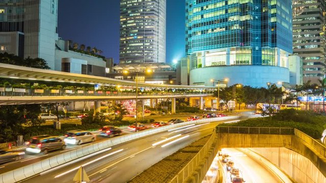 night illumination hong kong city traffic street junction panorama 4k time lapse china
