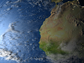 Western Africa at night on planet Earth