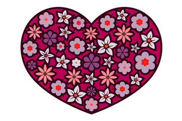 altrosa Herz mit rosa farbigen Blumen auf wei&szlig;en Hintergrund