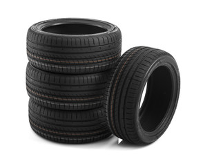 Car tires isolated on white.