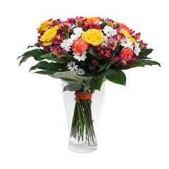 Beautiful bouquet of flowers at white background isolated , Women's Day