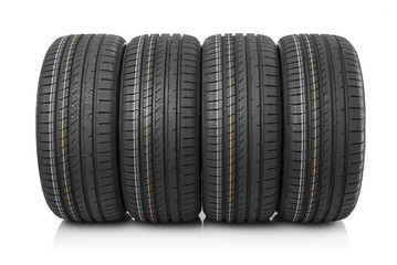 New car tires isolated on white background.