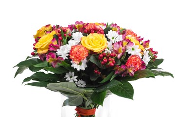 Beautiful bouquet of flowers at white background isolated , Women's Day