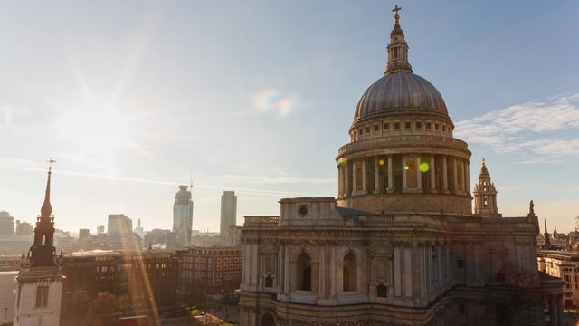St Paul's Cathedral in London, Time-Lapse, bright sunlight, clear bright sky with few clouds.
