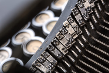 Vintage typewriter mechanism closeup image