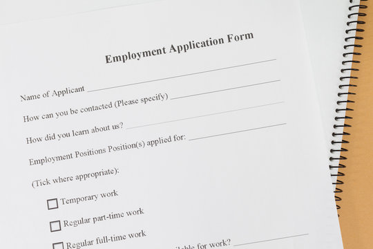 Close - up Blank employment application paper form