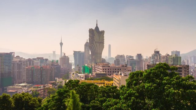 macau summer day famous modern hotel cityscape panorama 4k time lapse china
