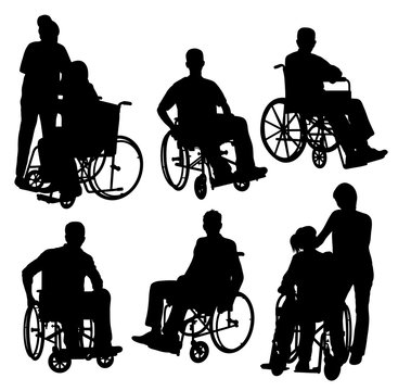 Disabled and Old people Silhouettes, art vector design