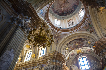 Fototapeta na wymiar Baroque Church interior in Krakow Poland.The city of Krakow is known as the city of churches. 