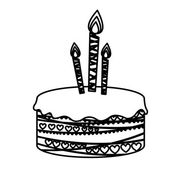silhouette picture birthday cake with candles vector illustration