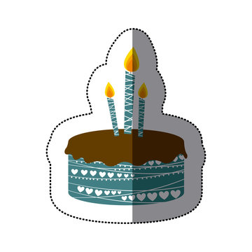 sticker colorful picture birthday cake with candles vector illustration