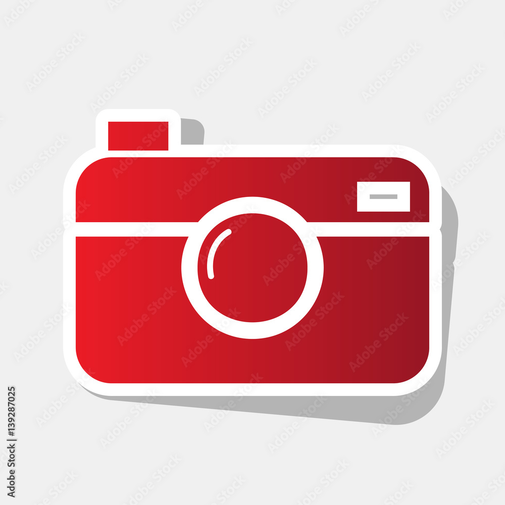Poster digital photo camera sign. vector. new year reddish icon with outside stroke and gray shadow on ligh